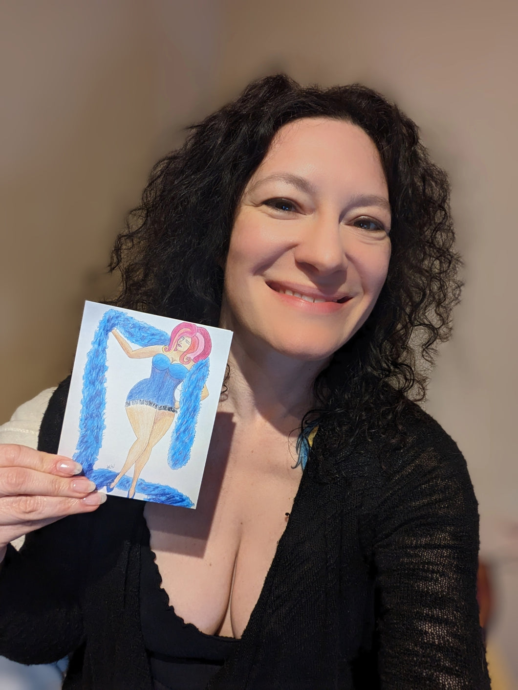 Burlesque Greeting Card Blue Boa